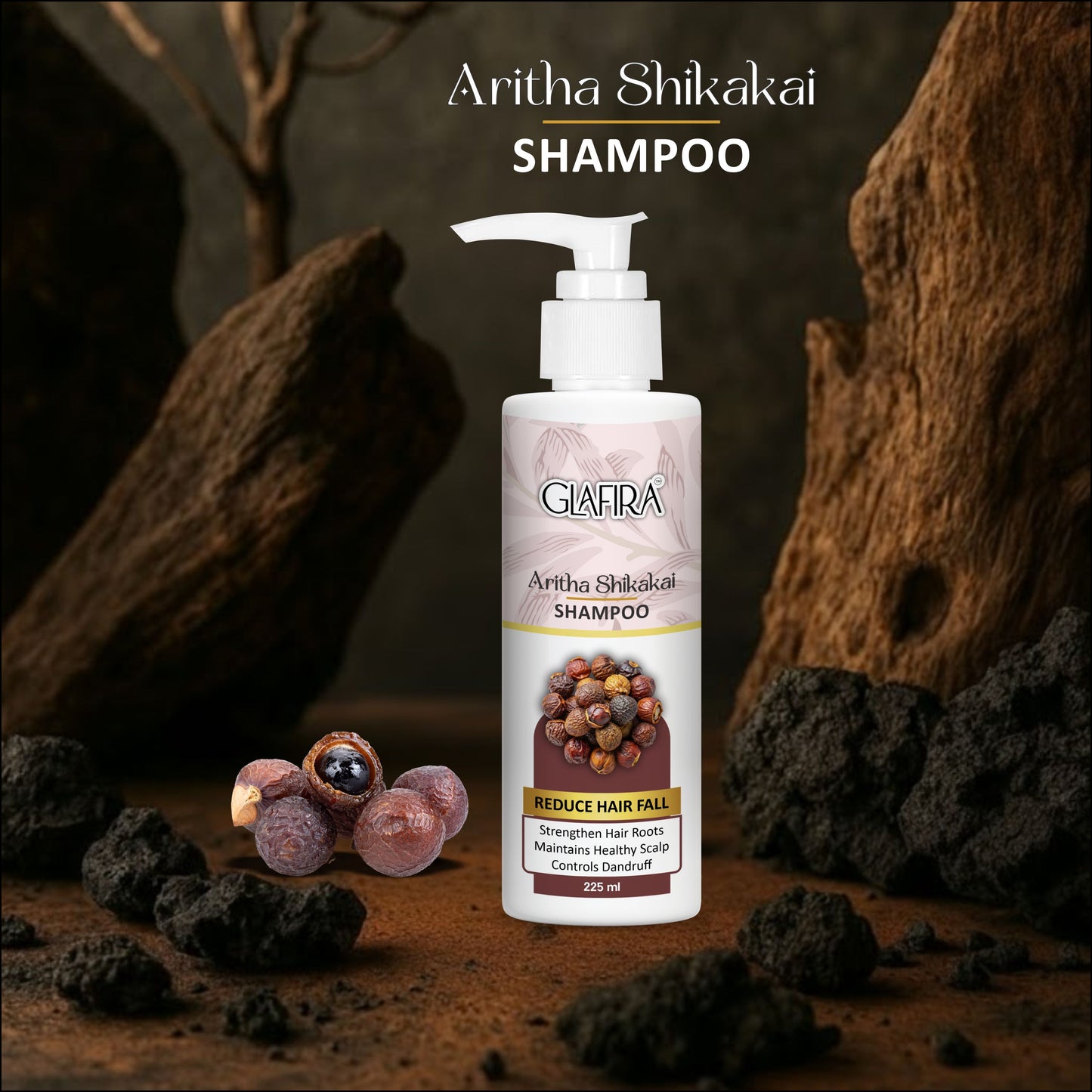 GLAFIRA Aritha Shikakai Natural Shampoo – Reduce Hair Fall | Strengthens Roots | Anti-Dandruff | 225 ml