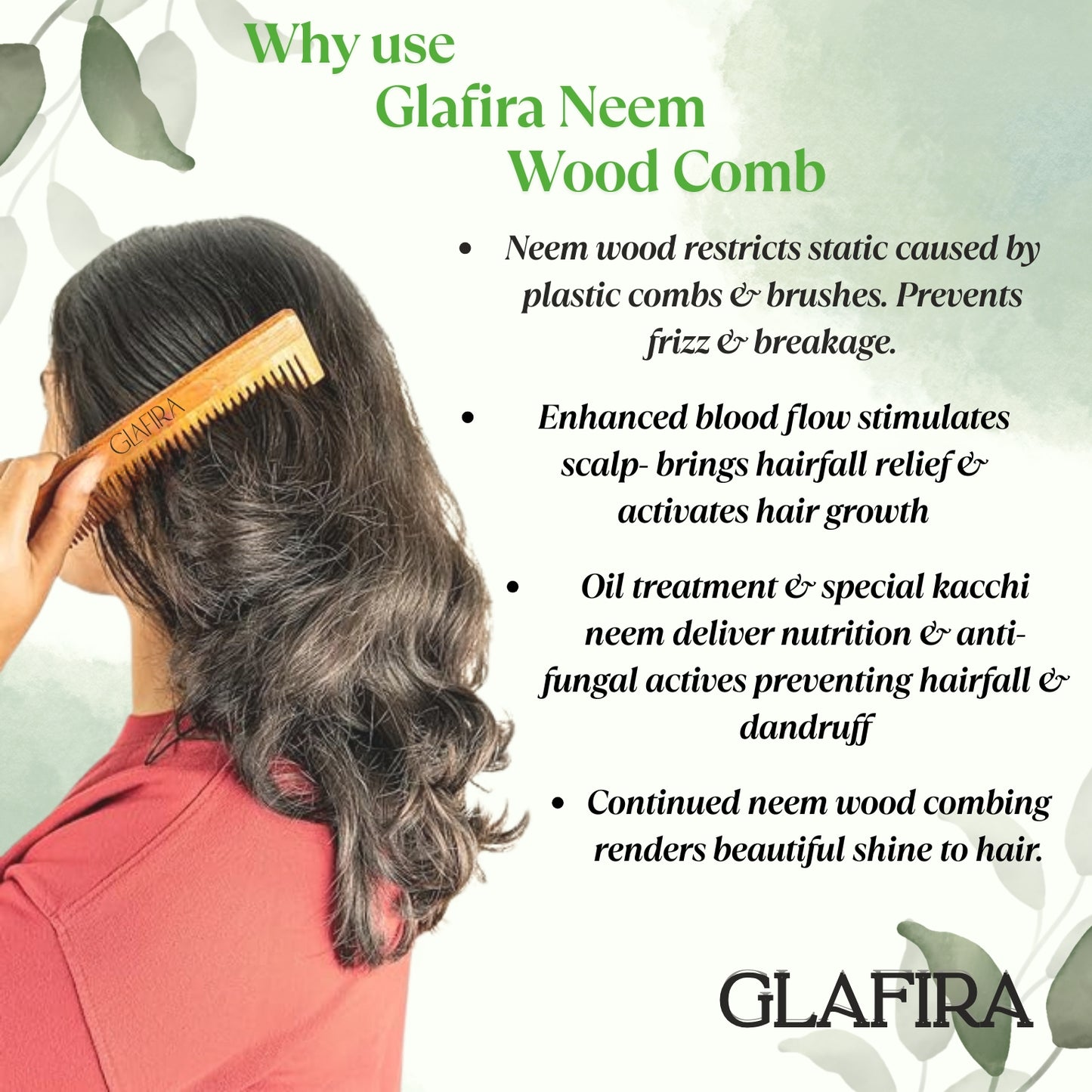 Neem Wooden Comb for Hair Growth & Dandruff Control | Dual Tooth | Herbal Treated