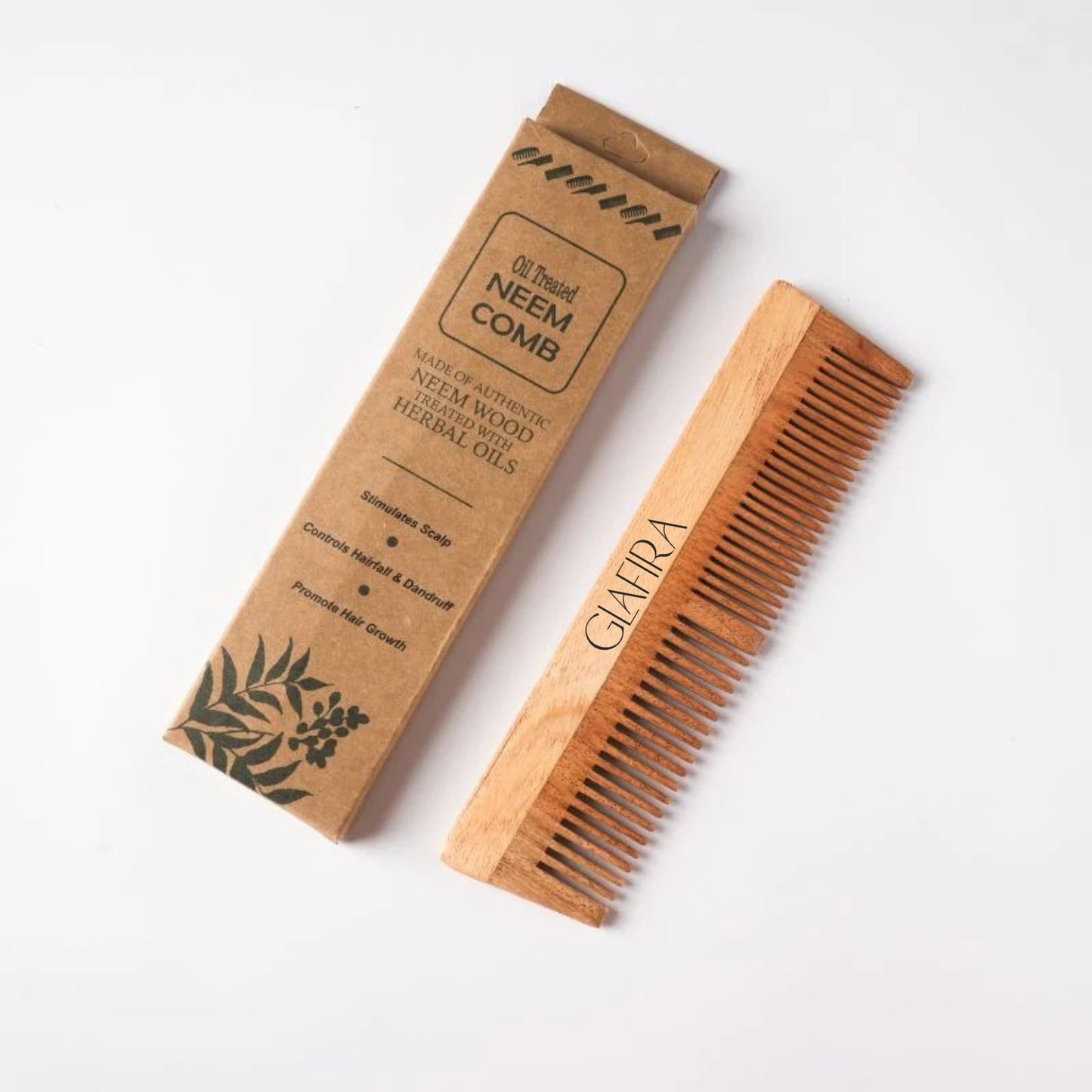 Neem Wooden Comb for Hair Growth & Dandruff Control | Dual Tooth | Herbal Treated