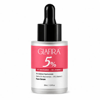 GLAFIRA 5% Niacinamide + 10% Vitamin C Face Serum | 2% Sodium Hyaluronate | Brightening, Hydrating & Dark Spot Care | 30ml