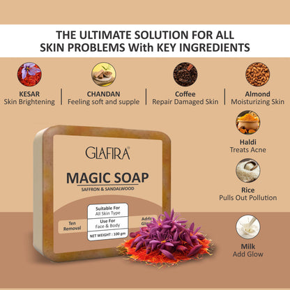 Magic Soap with Saffron & Sandalwood for Tan Removal & Glowing Skin