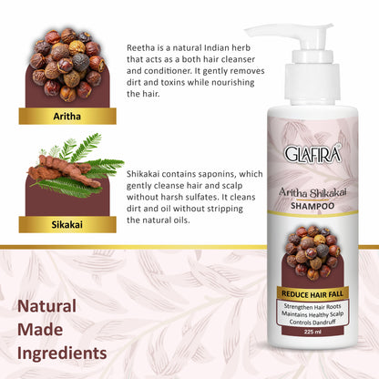 GLAFIRA Aritha Shikakai Natural Shampoo – Reduce Hair Fall | Strengthens Roots | Anti-Dandruff | 225 ml