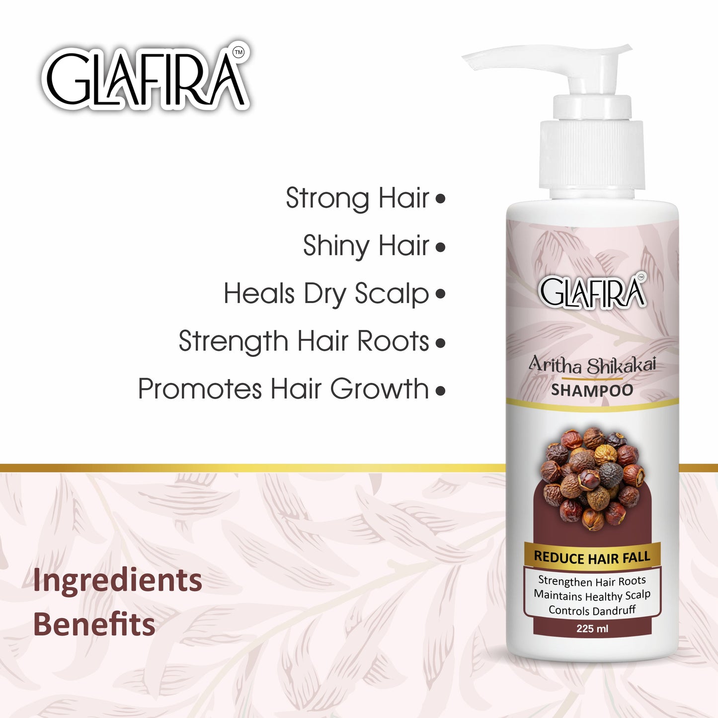 GLAFIRA Aritha Shikakai Natural Shampoo – Reduce Hair Fall | Strengthens Roots | Anti-Dandruff | 225 ml