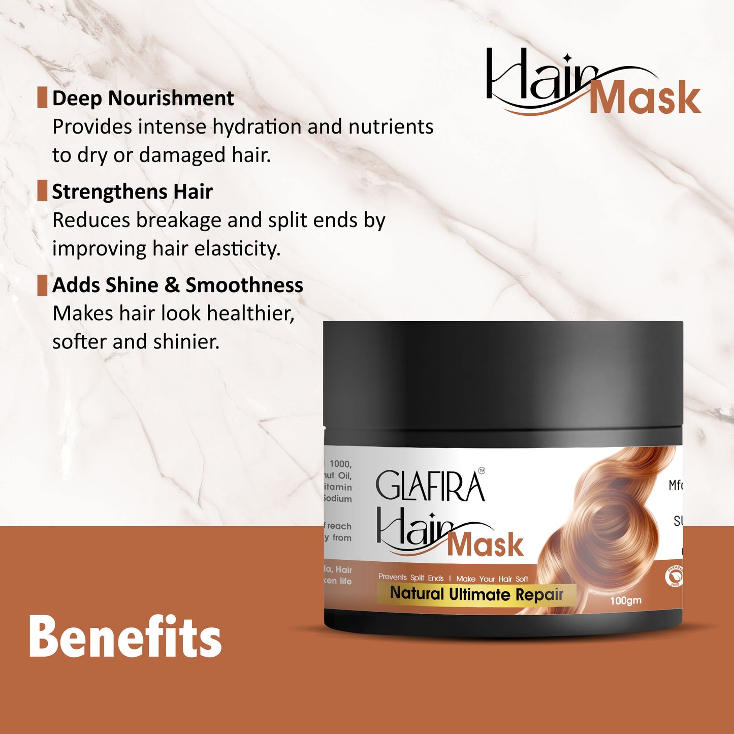 Glafira Hair Mask - Natural Ultimate Repair | 2X Smoothness, Curly & Frizz Protection | Deep Conditioner for Dry, Damaged, Curly & Frizzy Hair
