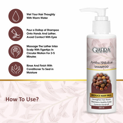 GLAFIRA Aritha Shikakai Natural Shampoo – Reduce Hair Fall | Strengthens Roots | Anti-Dandruff | 225 ml