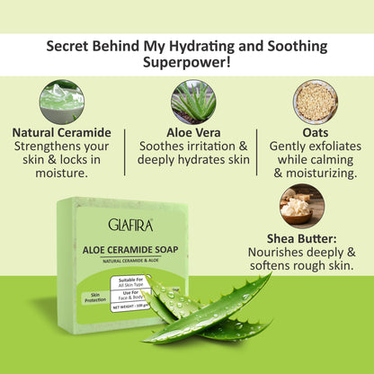 Glafira Aloe Ceramide Soap | Natural Aloe Vera, Oats & Shea Butter | Hydrating & Skin Repair Soap for Face & Body