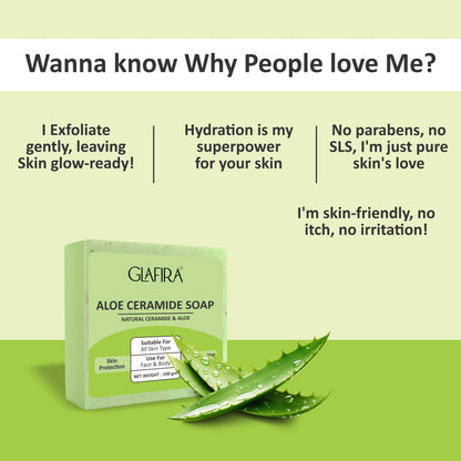 Glafira Aloe Ceramide Soap | Natural Aloe Vera, Oats & Shea Butter | Hydrating & Skin Repair Soap for Face & Body