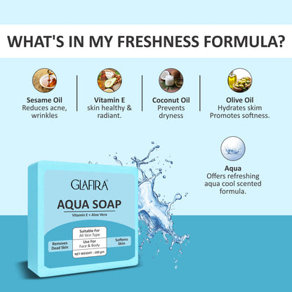 Glafira Aqua Soap | Vitamin E & Aloe Vera | Refreshing Face & Body Soap for All Skin Types