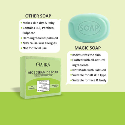 Glafira Aloe Ceramide Soap | Natural Aloe Vera, Oats & Shea Butter | Hydrating & Skin Repair Soap for Face & Body