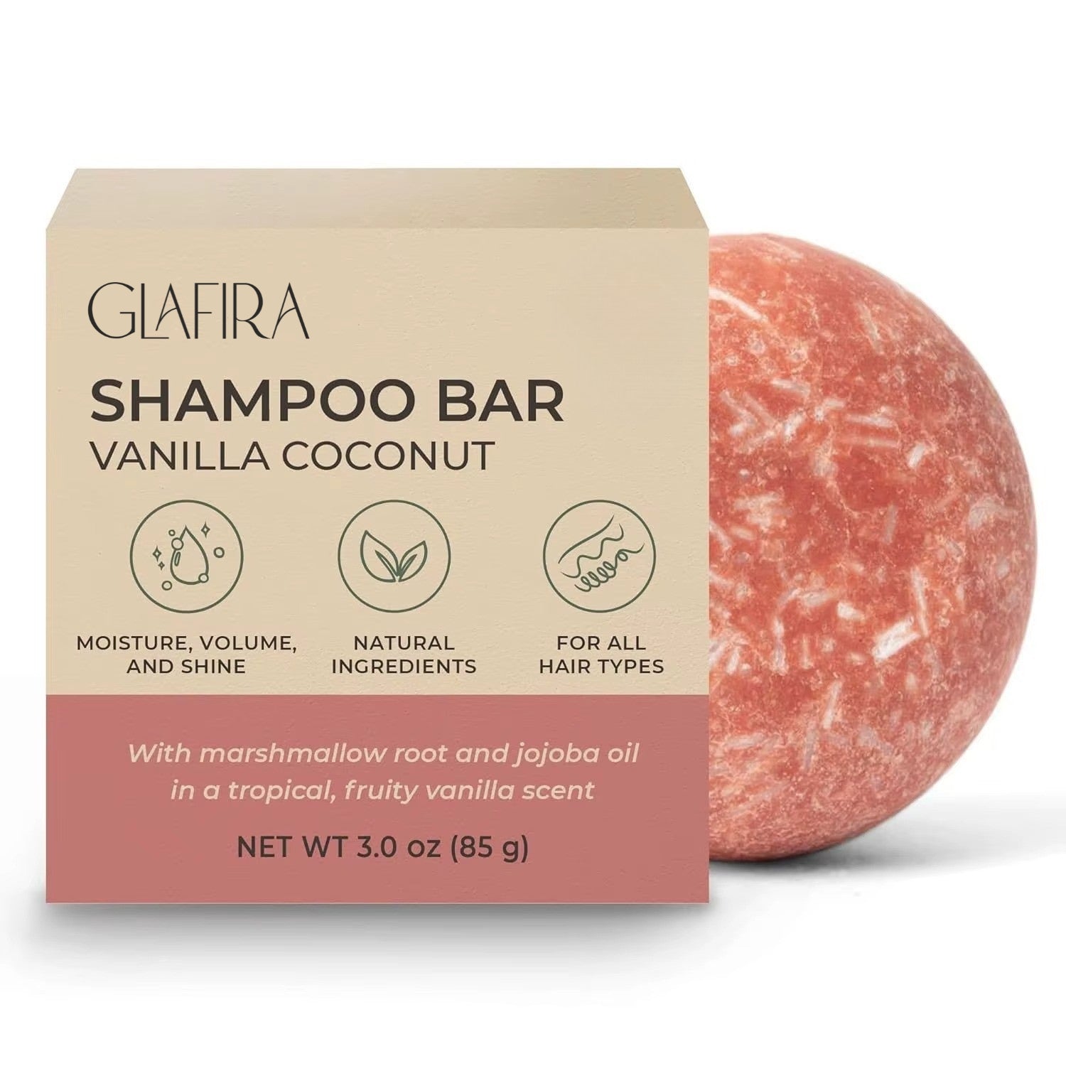 Glafira Vanilla Coconut Shampoo Bar – Natural Hair Care | Moisture, Volume & Shine | For All Hair Types