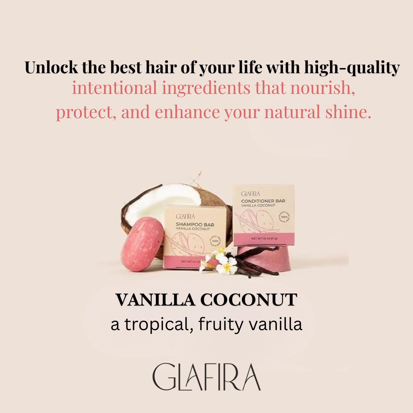 Glafira Vanilla Coconut Shampoo Bar – Natural Hair Care | Moisture, Volume & Shine | For All Hair Types