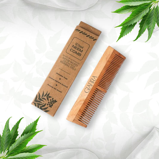 Neem Wooden Comb for Hair Growth & Dandruff Control | Dual Tooth | Herbal Treated